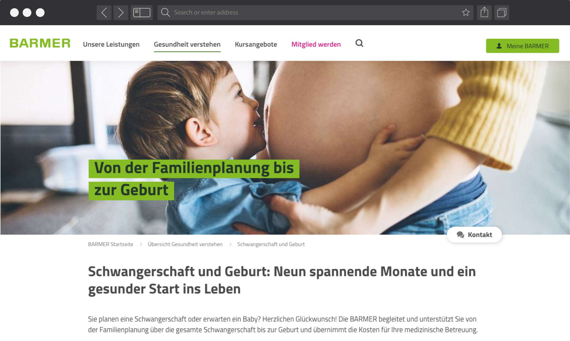Desktop Ansicht der Barmer Website