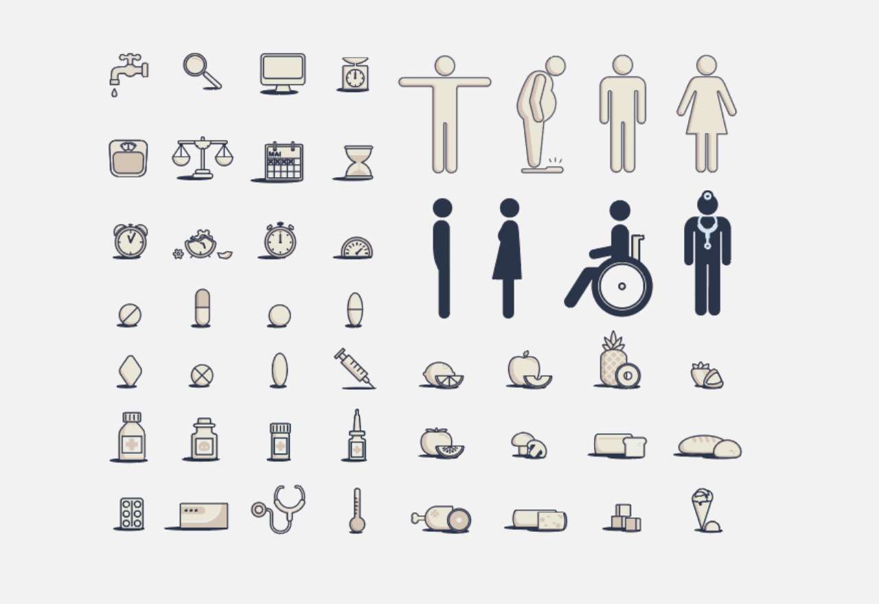 viele verschiedene Icons und Symbole