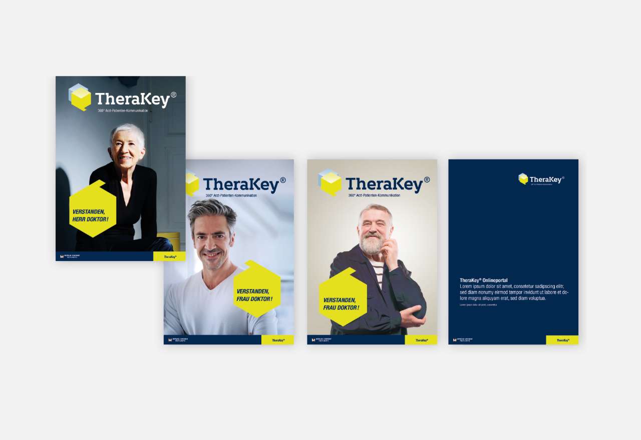 Vier Broschüren der 360° Arzt-Patienten-Kommunikation von TheraKey