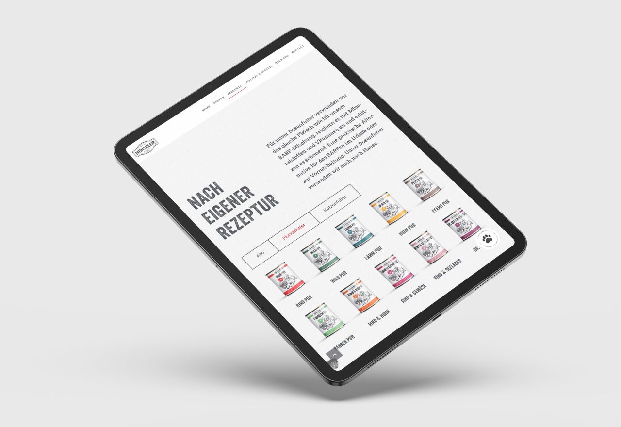 Tablet zeigt die Produktübersicht der Henseler-Website