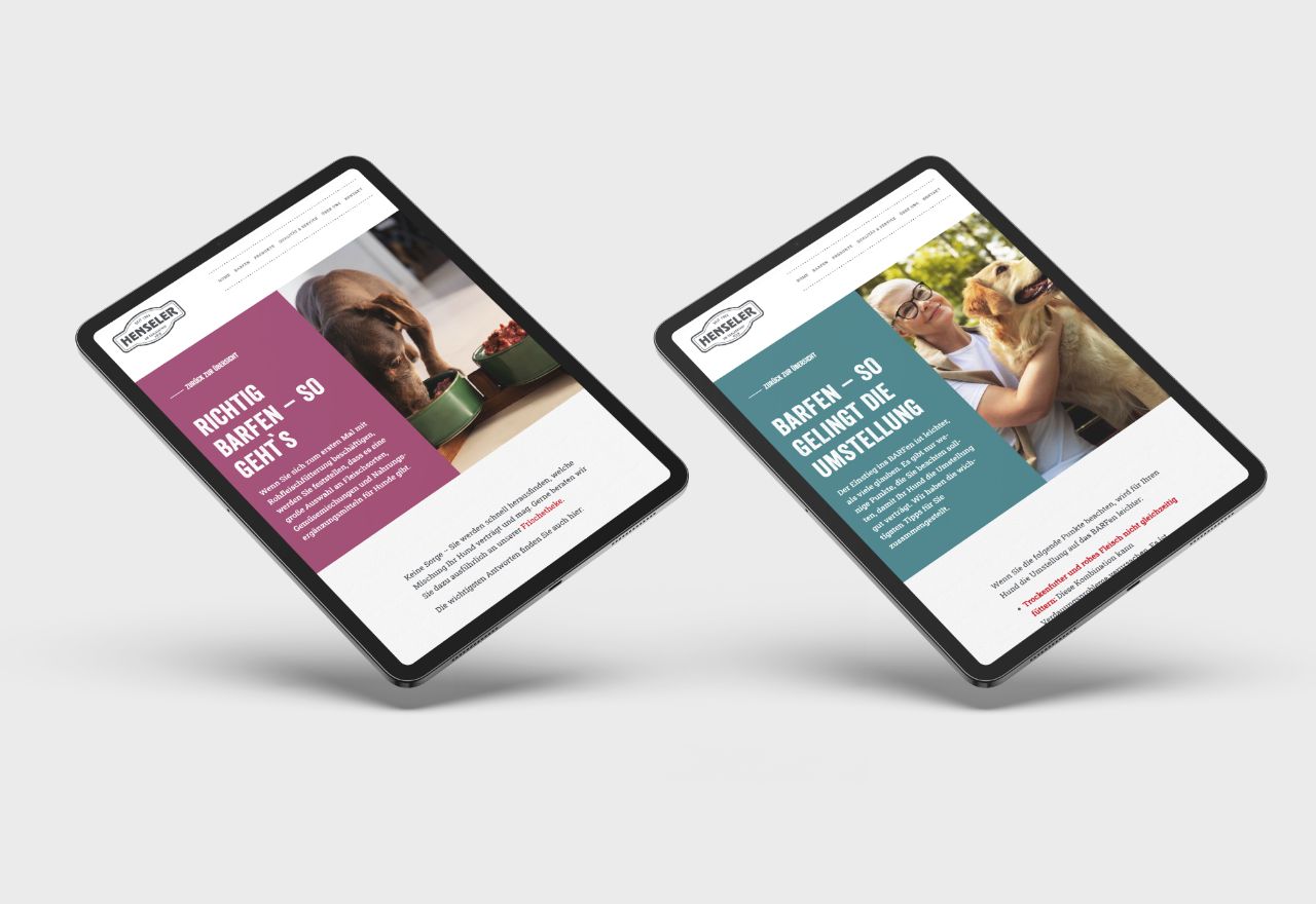 Zwei Tablets mit Ratgeberartikeln zu Fütterung und Futterumstellung