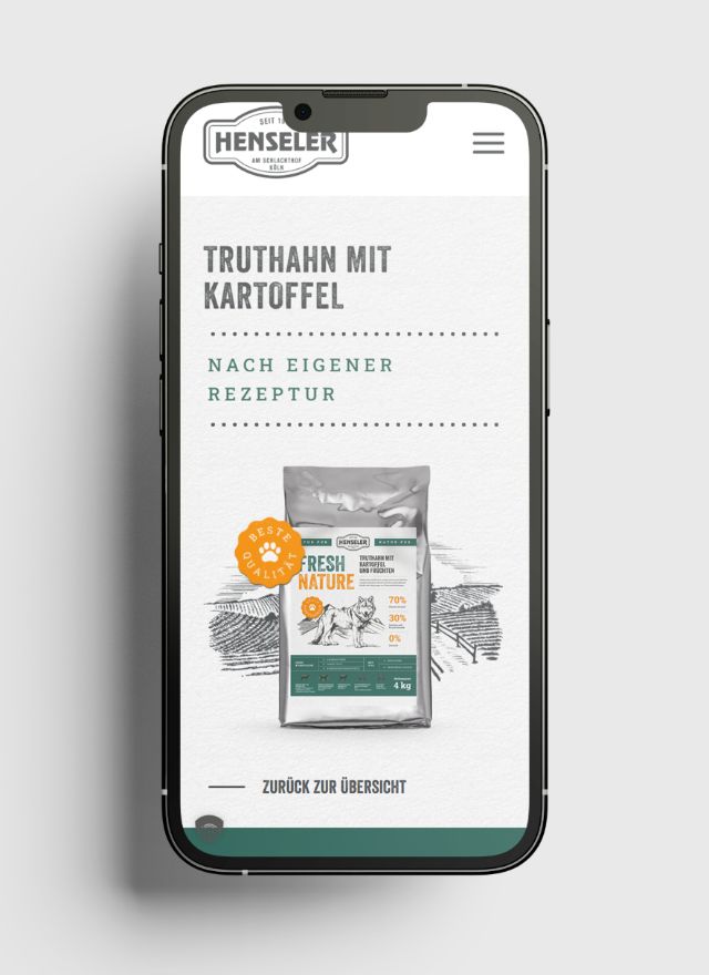 Smartphone zeigt die Produktseite Truthahn mit Kartoffel
