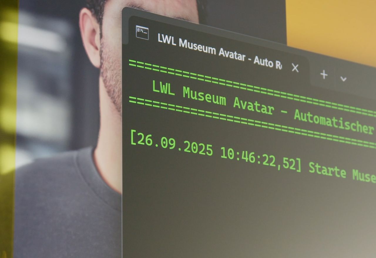 Konsolenfenster mit dem Startprotokoll des Museums-Avatars