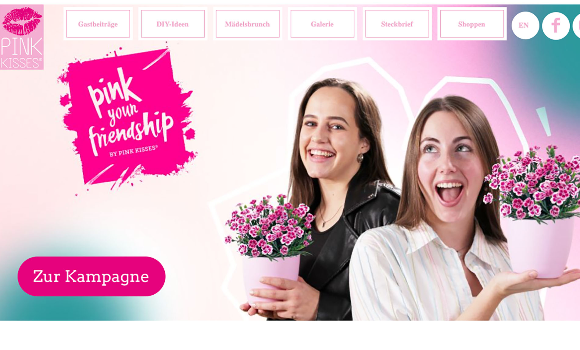 Bildschirmaufnahme der PINK KISSES® Website