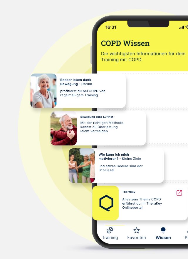 Wissensbereich der App mit Artikeln zum Leben mit COPD