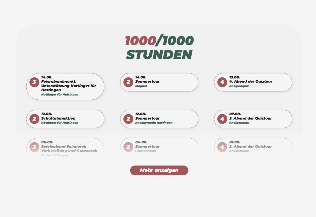 Terminübersicht „1000/1000 Stunden" der Kampagne